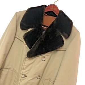 Vintage Cortefiel Coat Mens 42 L XL Blanket Lined Fur Collar Spain Double Brst